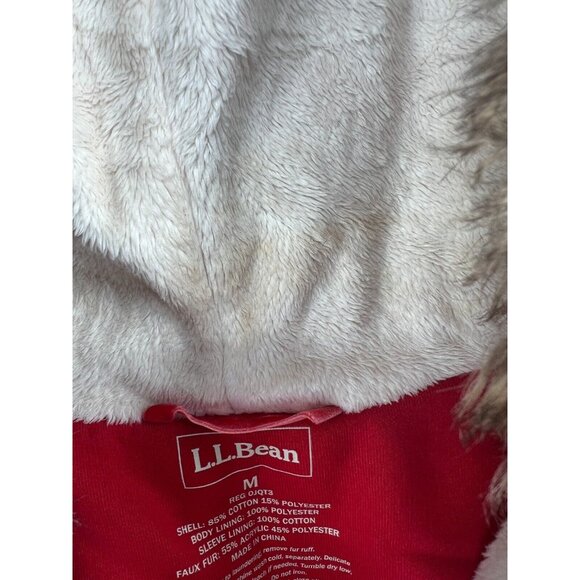 LL Bean Women’s Ivory Zip Hooded Faux Fur Lined Sweatshirt Medium Fur Ruff Hood - Picture 2 of 12